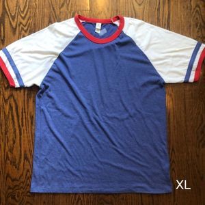 ALTERNATIVE APPAREL Men’s Tricolor R/W/B Raglan Short Sleeve T-Shirt Size XL